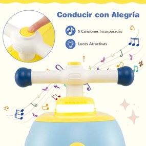 Carro andarilho de empurrar para crianças com reboque com luz, música, espaço de armazenamento e rodas macia 71 x 24 x 31 cm Azul