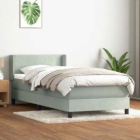 vidaXL Cama com molas/colchão cinzento-claro 90x220 cm veludo