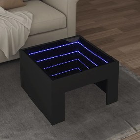 vidaXL Mesa de centro luzes LED Infinity 50x50x30 cm preto