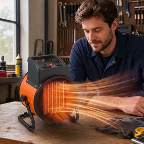 Aquecedor Elétrico Cerâmico PTC 5000W com Termóstato Ajustável 3 Modos e Ângulo Ajustável Portátil para 48 m² Laranja