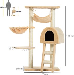 PawHut Árvore para Gatos Raspador com Plataforma Casinha Escada Veludo