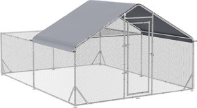 PawHut Galinheiro Canil Viveiro Exterior 12 m² Parque Gradeado 400x300x195 cm Área Coberta Aço Galvanizado | Aosom Portugal