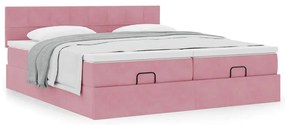 Estrutura de cama otomana com colchões 180x200 cm veludo rosa