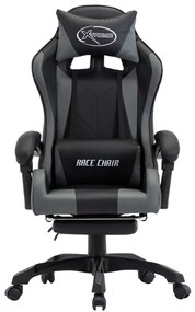 Cadeira estilo corrida c/ apoio pés couro artif. cinzento/preto