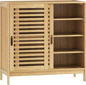 HOMCOM Sapateira de Bambu com 2 Portas de Correr de Ripas Sapateira de Entrada com Prateleiras Ajustáveis para 16 Pares de Sapatos 80x35x80 cm Madeira | Aosom Portugal