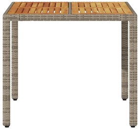 Mesa de jardim com tampo de madeira de acácia vime PE cinzento