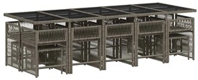 15 pcs conjunto jantar p/ jardim c/ almofadões vime PE cinzento