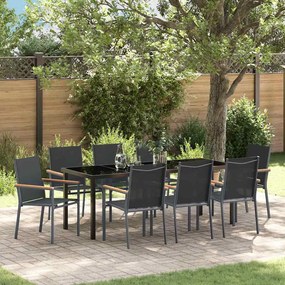 vidaXL Conjunto de Jantar de Jardim de 9 Peças Preto Textilene e Aço