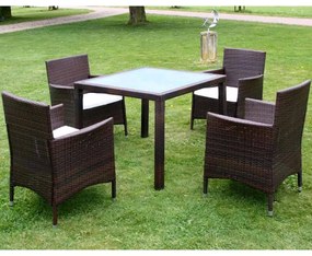 vidaXL 5pcs conjunto de jantar exterior c/ almofadões vime PE castanho