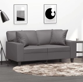 Sofá 2 lugares + almofadas decorativas 120cm couro artif. cinza