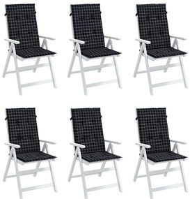 Almofadões cadeira encosto alto 6 pcs tecido xadrez preto