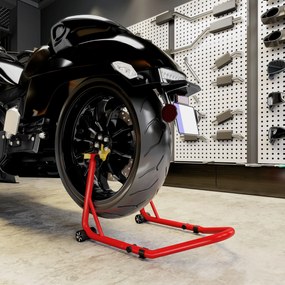 Cavalete Elevador Universal Suporte Roda Traseira Mota com Forquilhas em U e L Ajustáveis e Almofadas Antiderrapantes 58,5x34,5x69 cm Vermelho