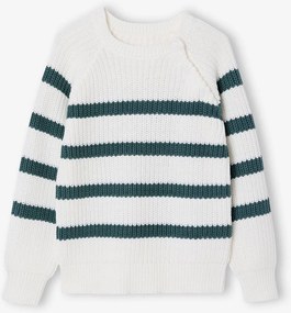 Camisola às riscas, para menino verde-salva
