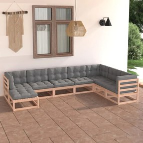 vidaXL 8 pcs conjunto lounge de jardim c/ almofadões pinho maciço