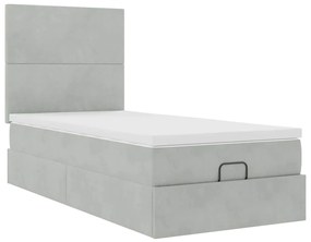 Estrutura cama otomana colchões 90x200 cm veludo cinzento claro
