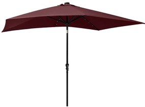 Guarda-sol de jardim com luzes LED e poste de aço 2x3 m bordô