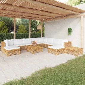 vidaXL 12 pcs conjunto lounge jardim c/ almofadões madeira teca maciça