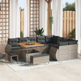 Conjunto de Sofá de Jardim vidaXL 12 Peças com Almofadas Cinza em Ratt