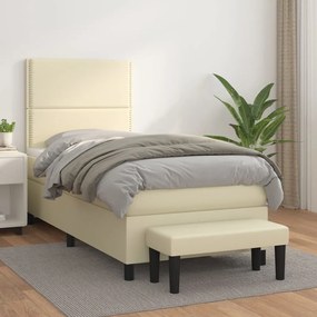 vidaXL Cama com molas/colchão 90x200 cm couro artificial cor creme