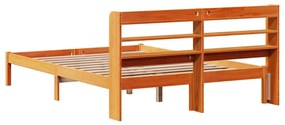 Estrutura cama c/ cabeceira 140x200cm pinho maciço castanho-mel