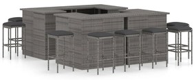 vidaXL 16 pcs conjunto de bar p/ jardim c/ almofadões vime PE cinzento