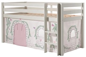 Conjunto Cama alta de Criança PINO 90 x 200 cm + estrado + escada + cortina Passaros Branca