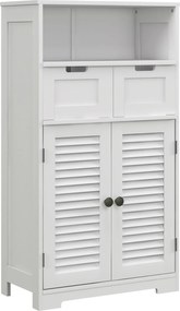 Kleankin Móvel para Casa de Banho com 2 Portas Prateleira Ajustável 2 Gavetas 61x30,5x109,5 cm Branco | Aosom Portugal