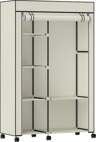 HOMCOM Roupeiro de Tecido Dobrável com 6 Prateleiras 1 Barra de Pendurar e Rodas para Dormitório Vestidor 103x43x162,5 cm Creme | Aosom Portugal