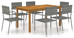 vidaXL 7 pcs conjunto de jantar para jardim cinzento