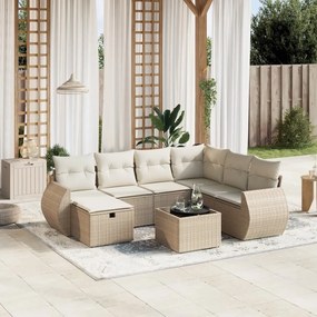 8 pcs conjunto de sofás p/ jardim com almofadões vime PE bege