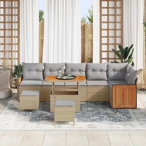 Conjunto de Sofás de Jardim vidaXL 9 peças com Almofadas Bege Rattan A