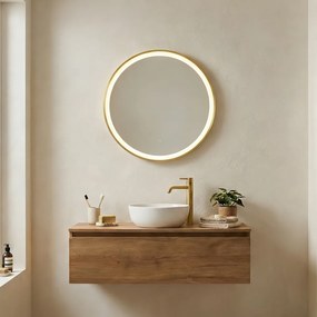 Espelho de casa de banho dourado 50 cm Incl. LED Regulável em 3 níveis com toque redondo - Miral