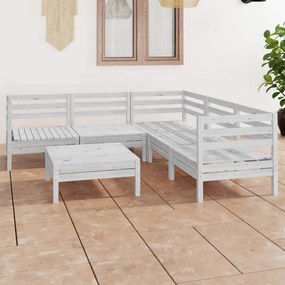 6 pcs conjunto lounge de jardim pinho maciço branco
