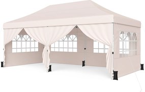 Tenda de Jardim Dobrável com 6 pesos, 600 x 300 x 310 cm, Paredes Laterais Removíveis, Bege