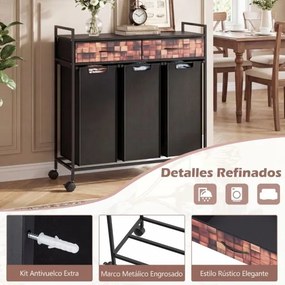 Carrinho para roupa suja com 3 compartimentos 92,5 x 33 x 97,5 cm, 135 L, com rodas, 3 sacos removíveis e 2 gavetas em tecido Oxford para casa de banh