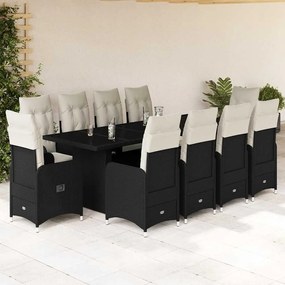 vidaXL 11 pcs conjunto de bistrô p/ jardim c/ almofadões vime PE preto