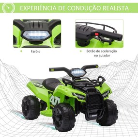 Quadriciclo Elétrico para Crianças de 18-36 Meses Veículo Elétrico a Bateria 6V Infantil com Faróis LED Velocidade 2km/h 66x44x42cm Verde