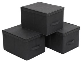SONGMICS Conjunto de 3 caixas de armazenamento dobráveis com tampas, cubos de tecido com porta-etiquetas, organizador de caixas de armazenamento, 40 x 30 x 25 cm, preto RFB03H
