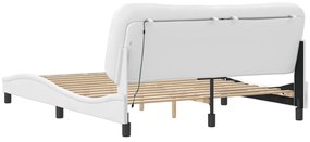 Estrutura de cama c/ luzes LED 160x200 cm couro artif. branco