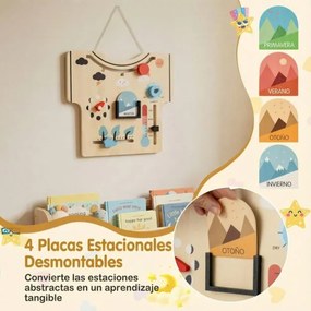 Calendário Infantil de Madeira Montessori sobre Estações Clima Fase Lunar Força do Vento Temperatura e Humidade Natural