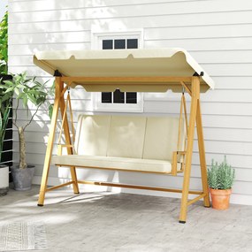 Baloiço de Jardim de 3 Lugares com Toldo Ajustável Almofadas e Estrutura com Veios de Madeira 195x120x170 cm Madeira e Creme