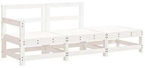 3pcs conjunto lounge jardim c/ almofadões madeira maciça branco