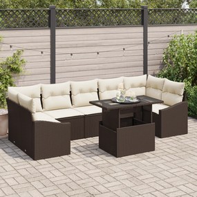 Conjunto de Sofá de Jardim de 8 Peças com Almofadas Castanho em Polira