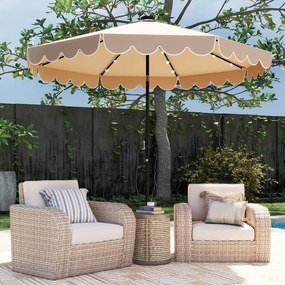 Guarda-sol de pátio de 300 cm com 24 luzes LED, parte superior ventilada, folhos e ajuste de inclinação, café