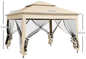 Tenda Dobrável de Exterior Tenda de Jardim com Teto Duplo Rede Mosquiteira Amovível 325x325x270 cm Creme