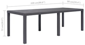 Mesa de jardim 220x90x72cm plástico castanho com aspeto de vime