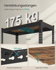 Estante para cargas pesadas com 5 prateleiras 45 x 90 x 180 cm castanho vintage