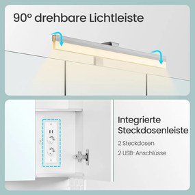 Armário parede de casa de banho com iluminação LED, 16,6 x 90,1 x 75,1 cm branco