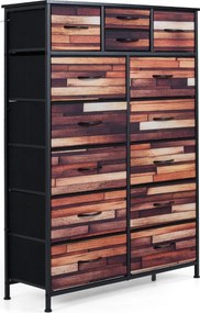 Cómoda com 14 gavetas com gavetas em tecido 85 x 30 x 120 cm, estrutura metálica, organizador para quarto Preto + Castanho