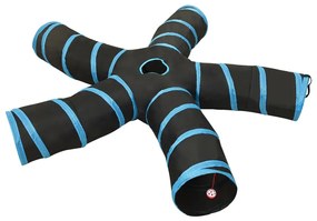 vidaXL Túnel para gatos 5 vias 25 cm poliéster preto e azul